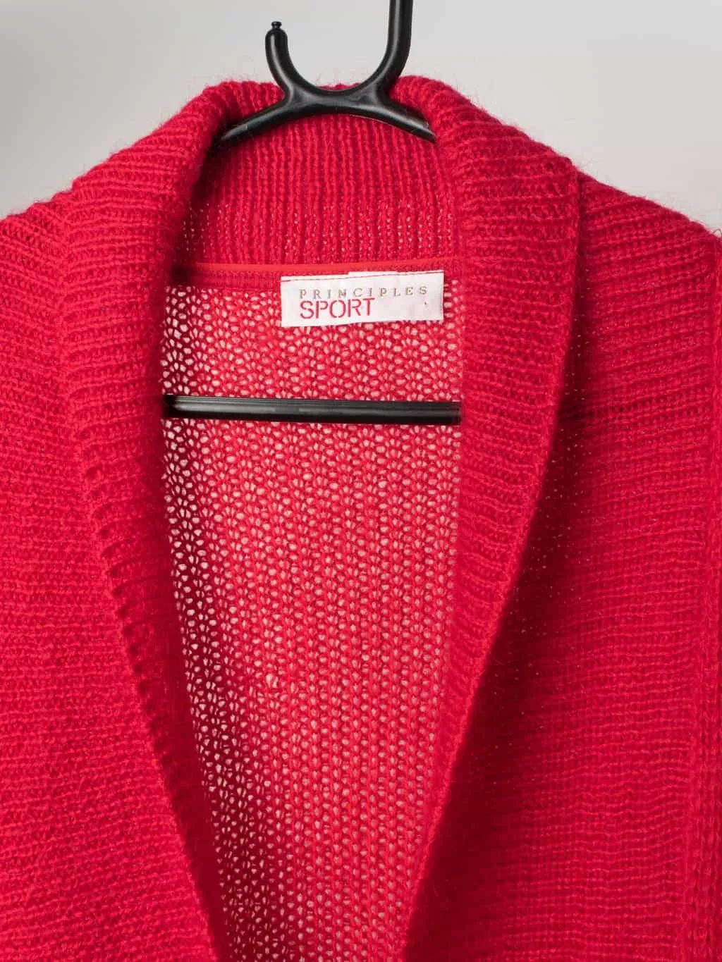 Vintage mohair red cardigan with cross over front, made in the UK – Medium / Large