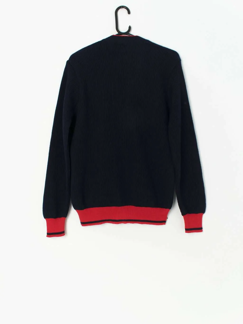 Vintage Sergio Tacchini wool cardigan in navy blue and red – Medium