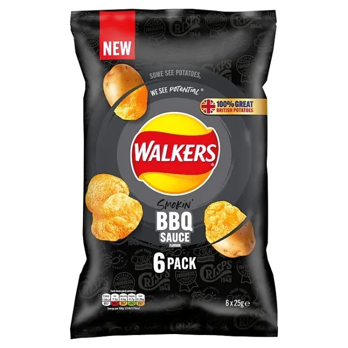 Walkers BBQ Sauce Multipack Crisps (Pack of 6)
