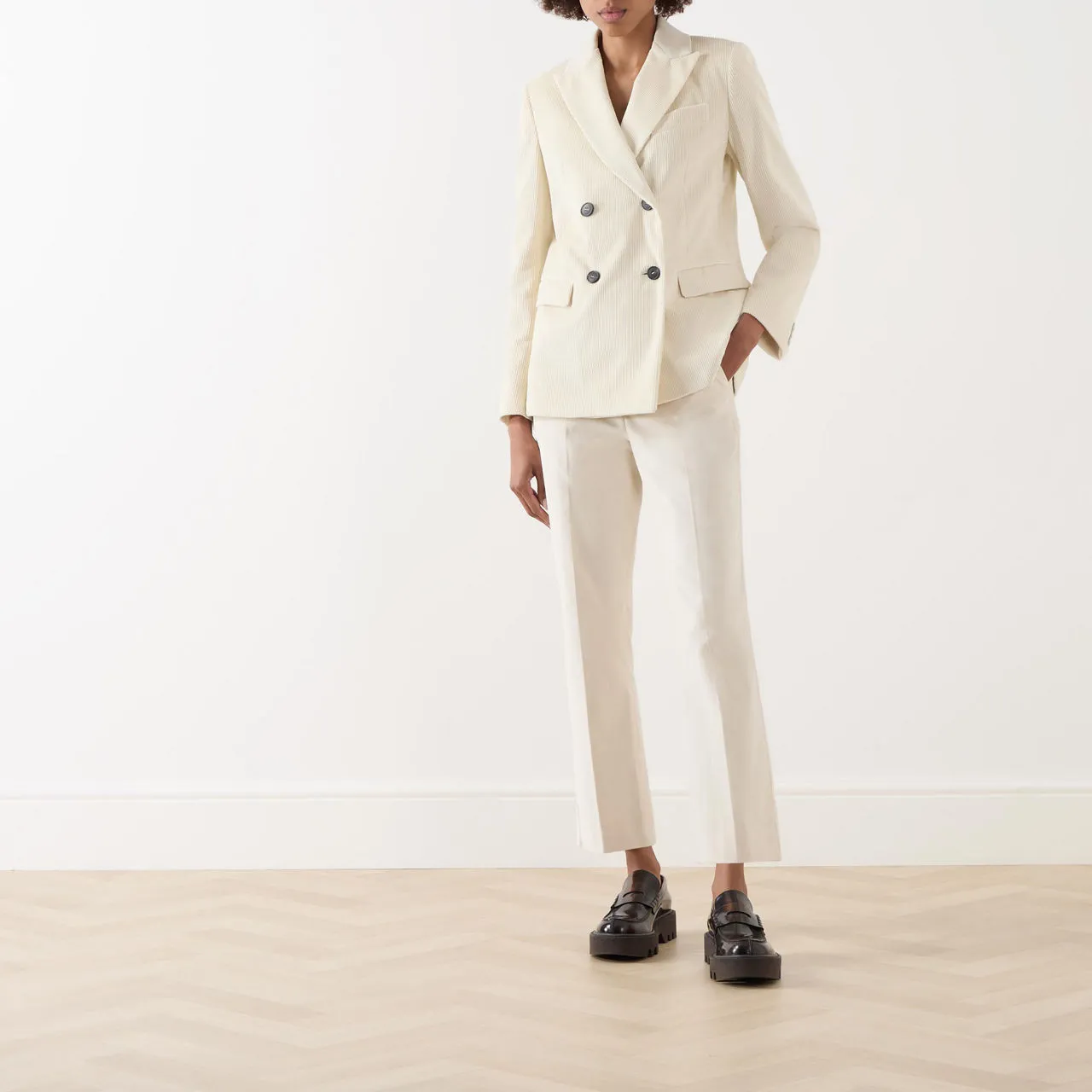 WEEKEND MAX MARA Double-Breasted Corduroy Blazer - White