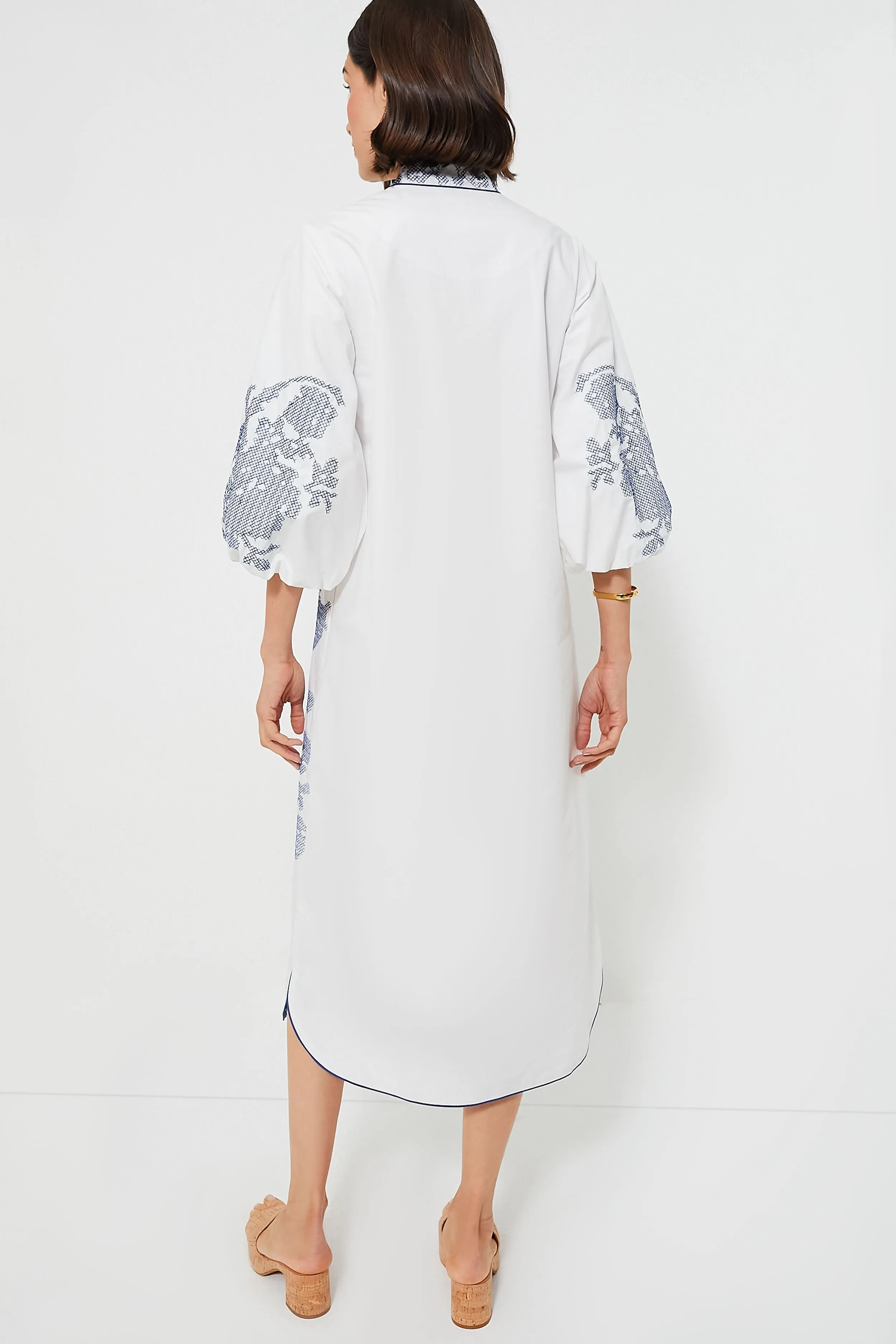 White & Blue Embroidery Arem Caftan