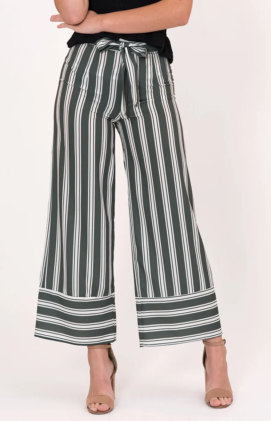 Wide Leg Pants with Contrasting Stripes Feature (SPA313A)