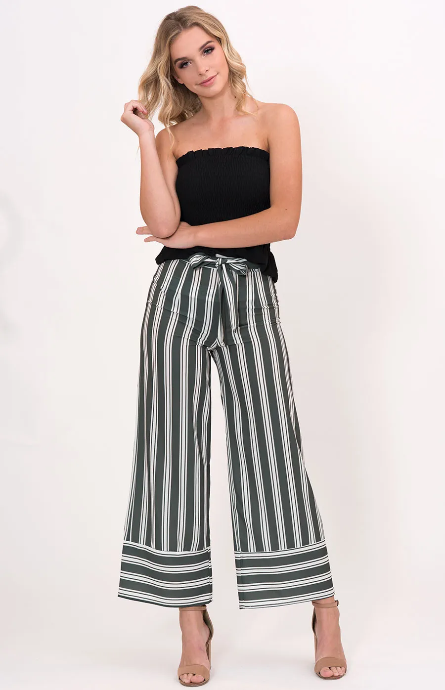 Wide Leg Pants with Contrasting Stripes Feature (SPA313A)