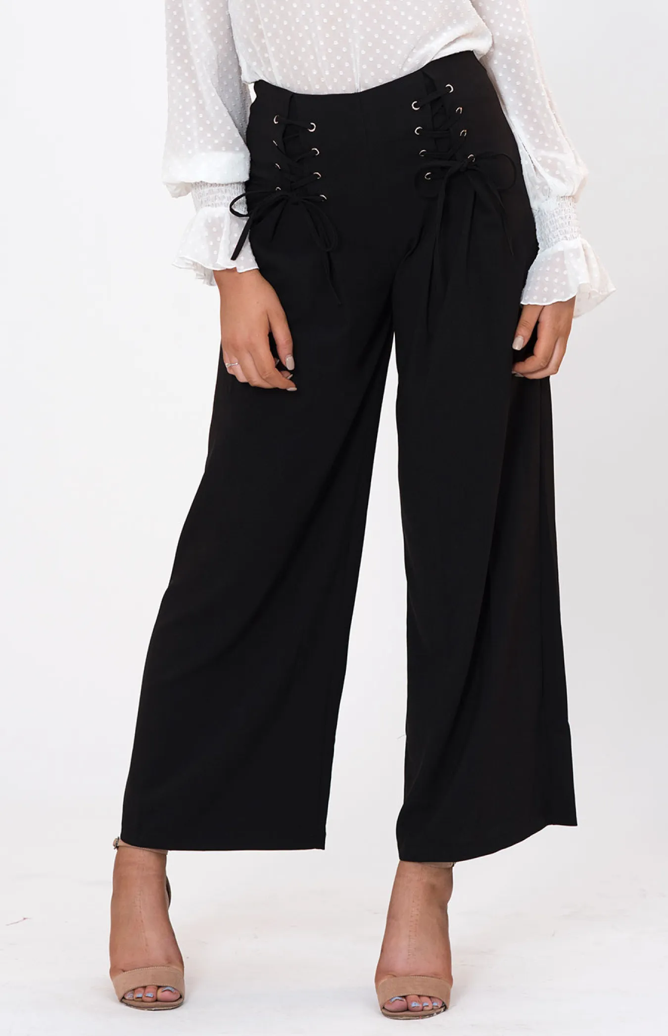 Wide Leg Pants with Lace Up Detail (APA801A)