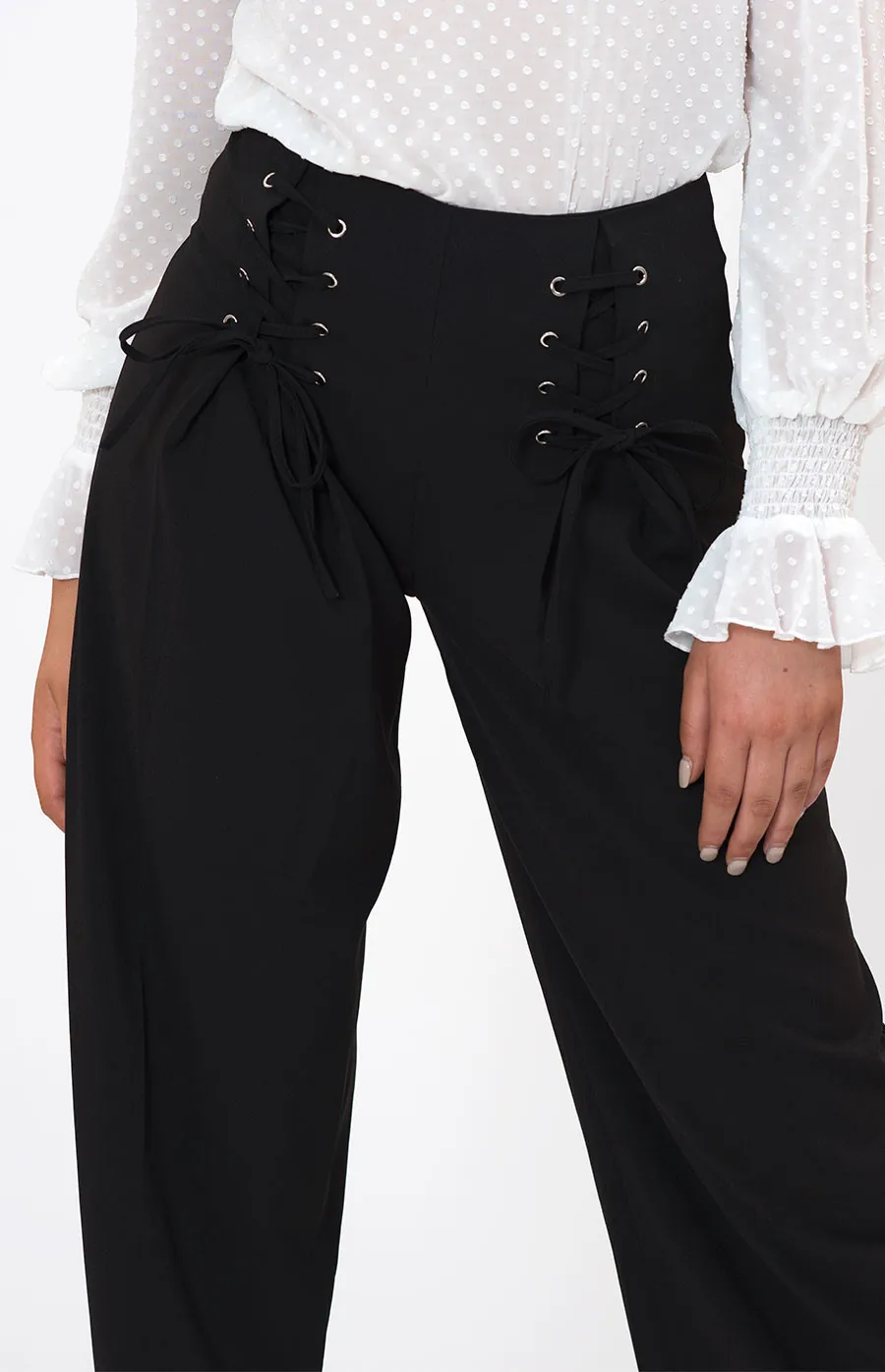 Wide Leg Pants with Lace Up Detail (APA801A)