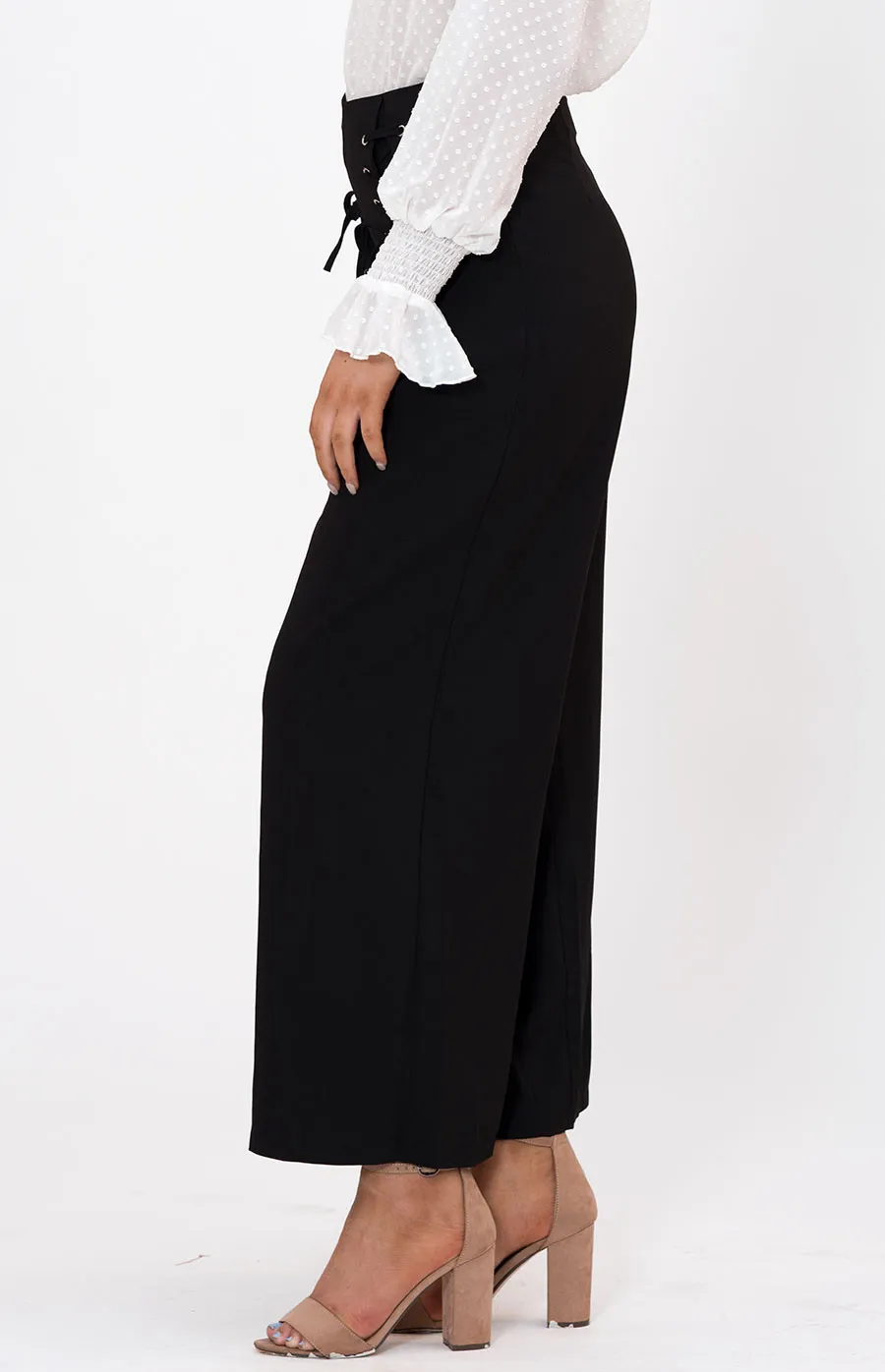 Wide Leg Pants with Lace Up Detail (APA801A)