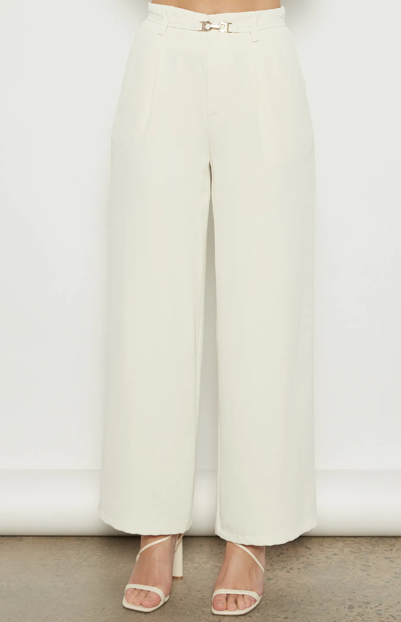 Wide Leg Pants with Thin Belt Gold Buckle Detail (WPA275B)