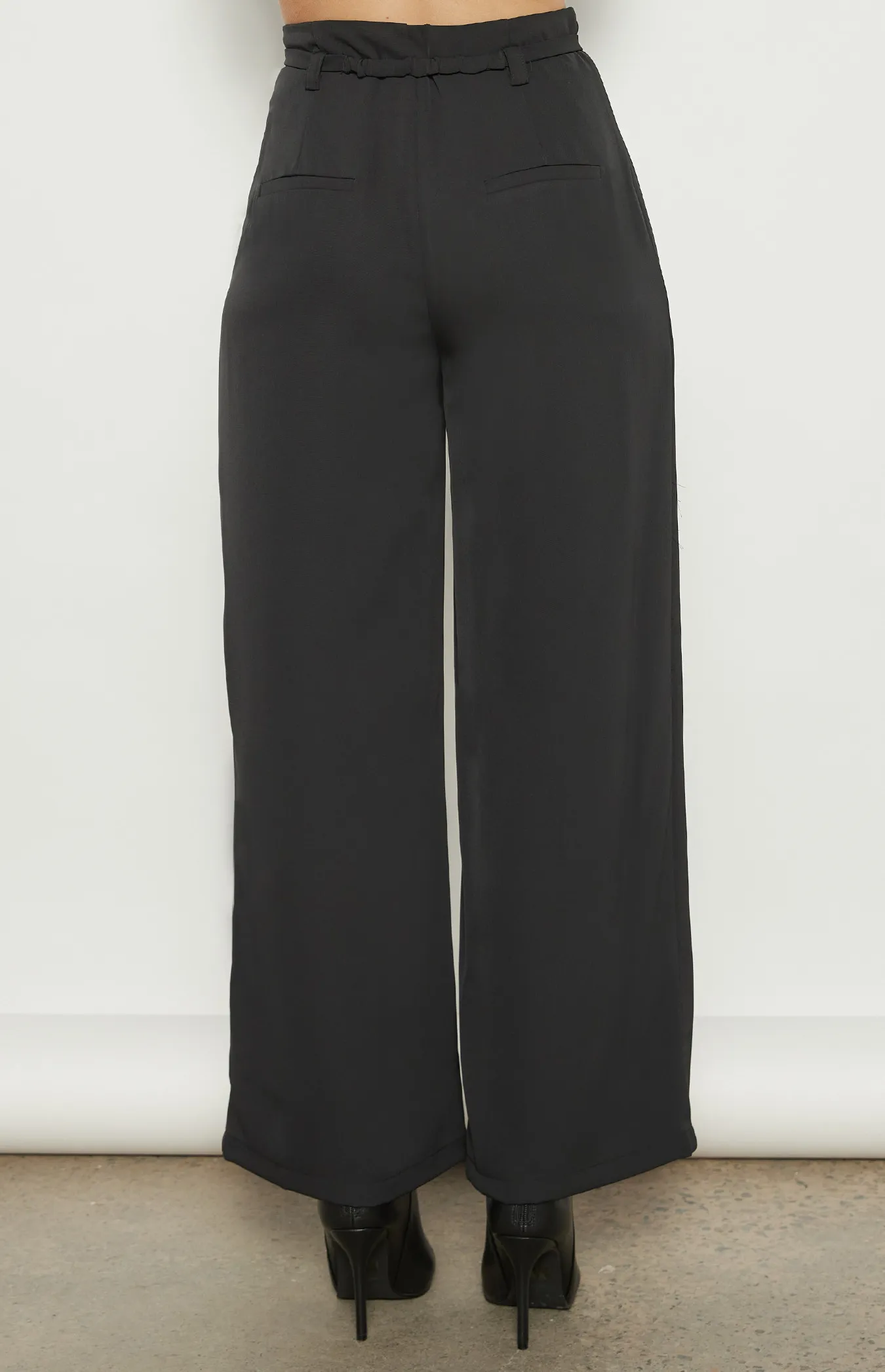 Wide Leg Pants with Thin Belt Gold Buckle Detail (WPA275B)