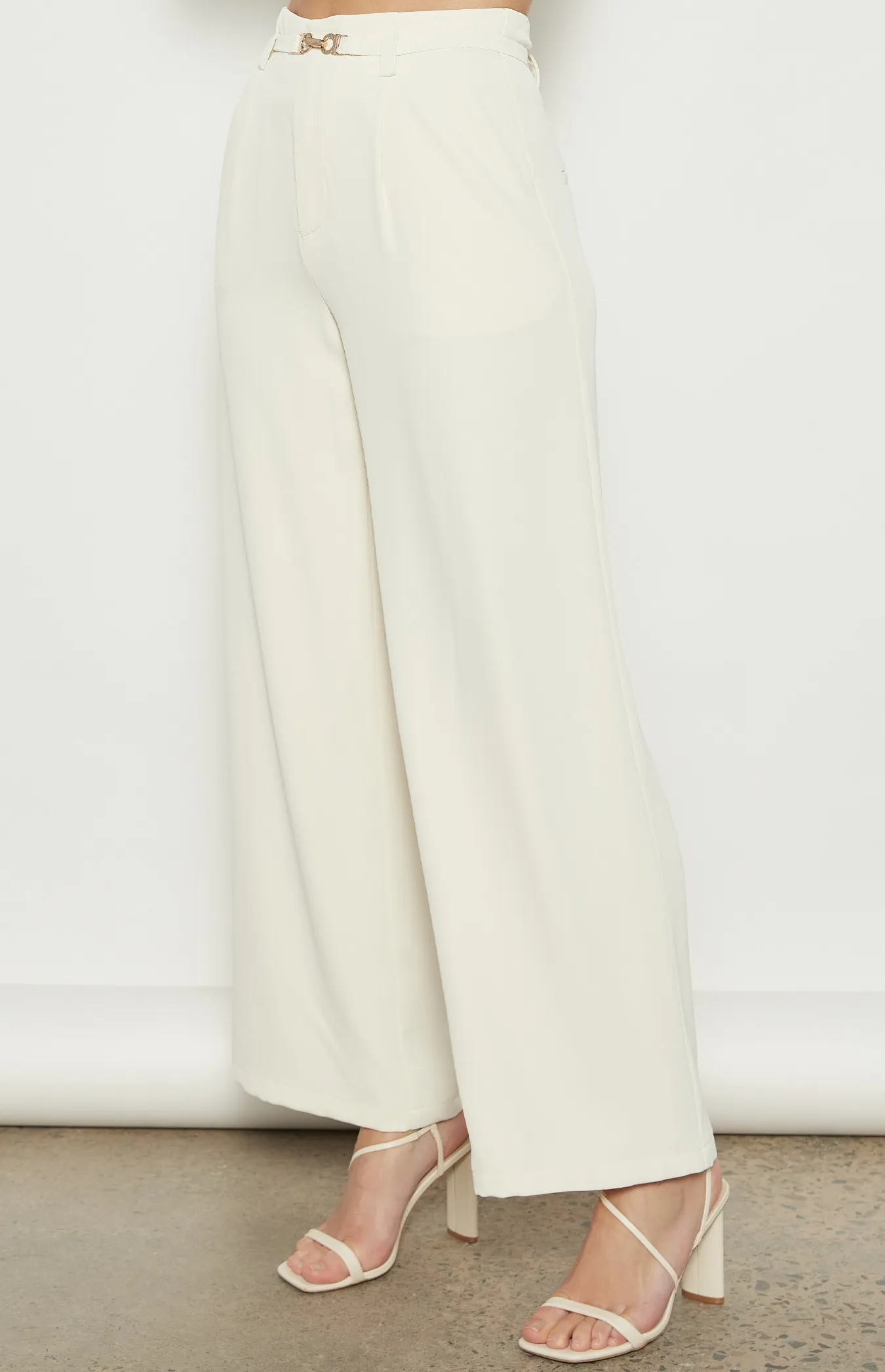 Wide Leg Pants with Thin Belt Gold Buckle Detail (WPA275B)