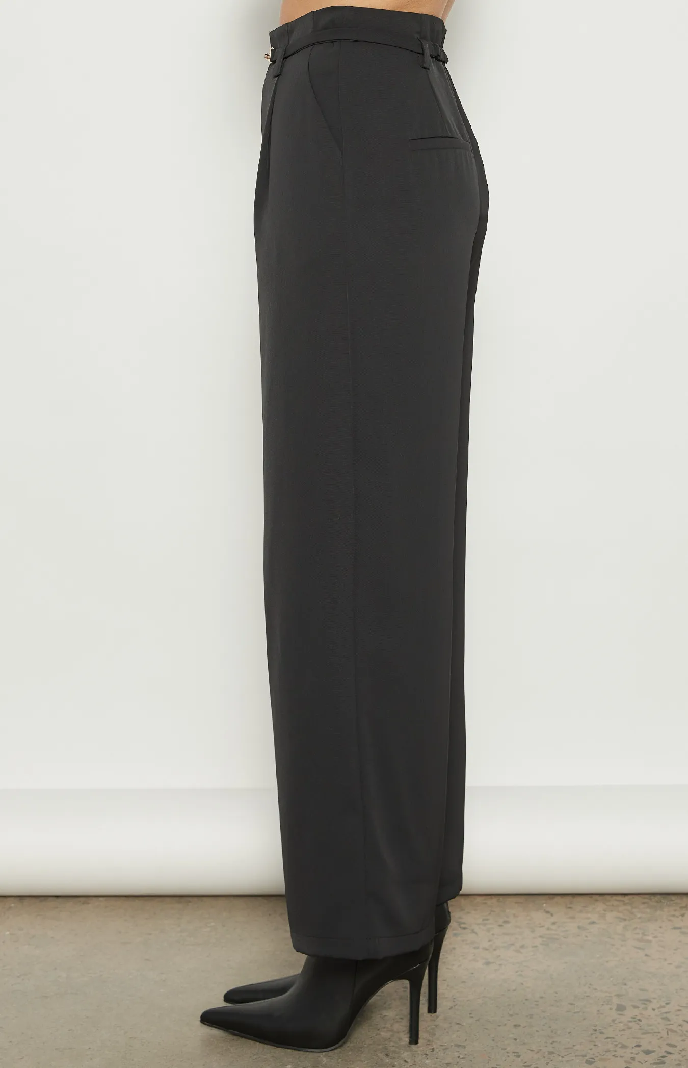 Wide Leg Pants with Thin Belt Gold Buckle Detail (WPA275B)