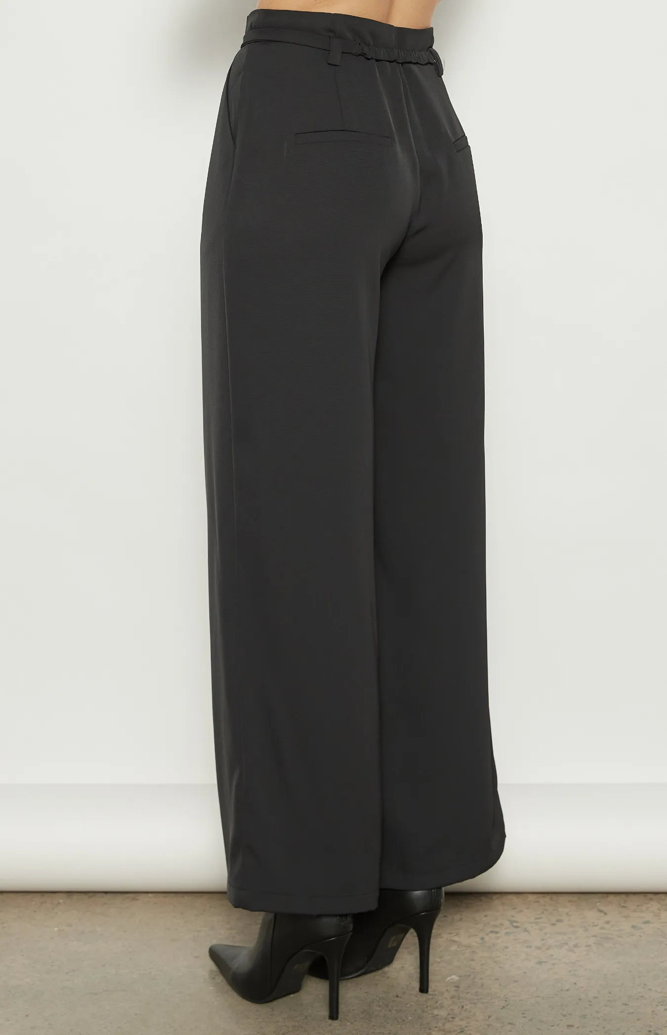 Wide Leg Pants with Thin Belt Gold Buckle Detail (WPA275B)