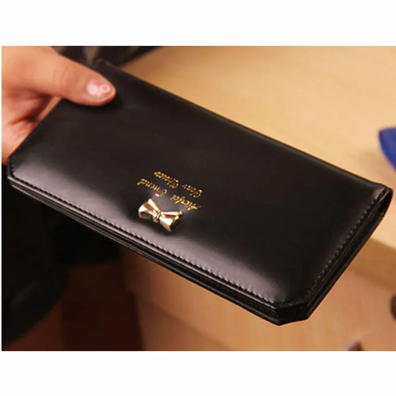 Women's Purse Thin Slim Bow Clutch Card Holders Money Purses Bag Purse Handbag Wallet Black