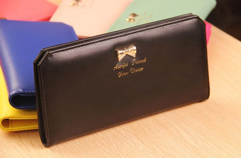 Women's Purse Thin Slim Bow Clutch Card Holders Money Purses Bag Purse Handbag Wallet Black