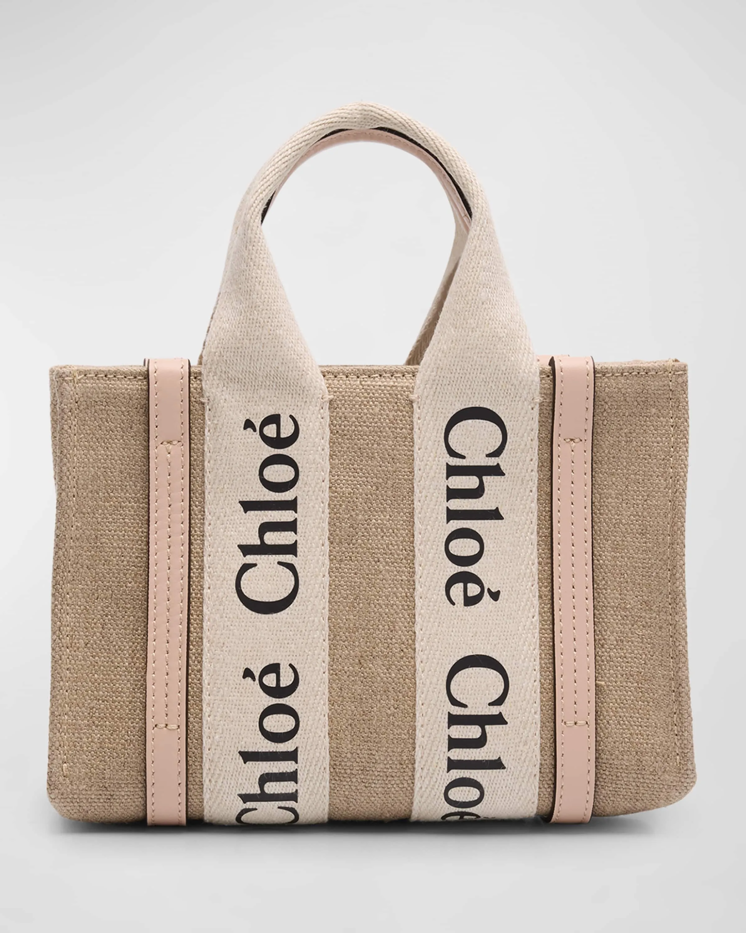 Woody Mini Tote Bag in Linen with Crossbody Strap