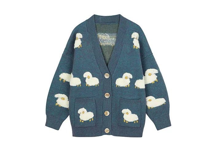 Xituodai Vintage Lamb Knit Cardigan Jacket Streetwear Harajuku Casual Loose Sheep Full Print Knitted Cardigan Sweater Winter Coa