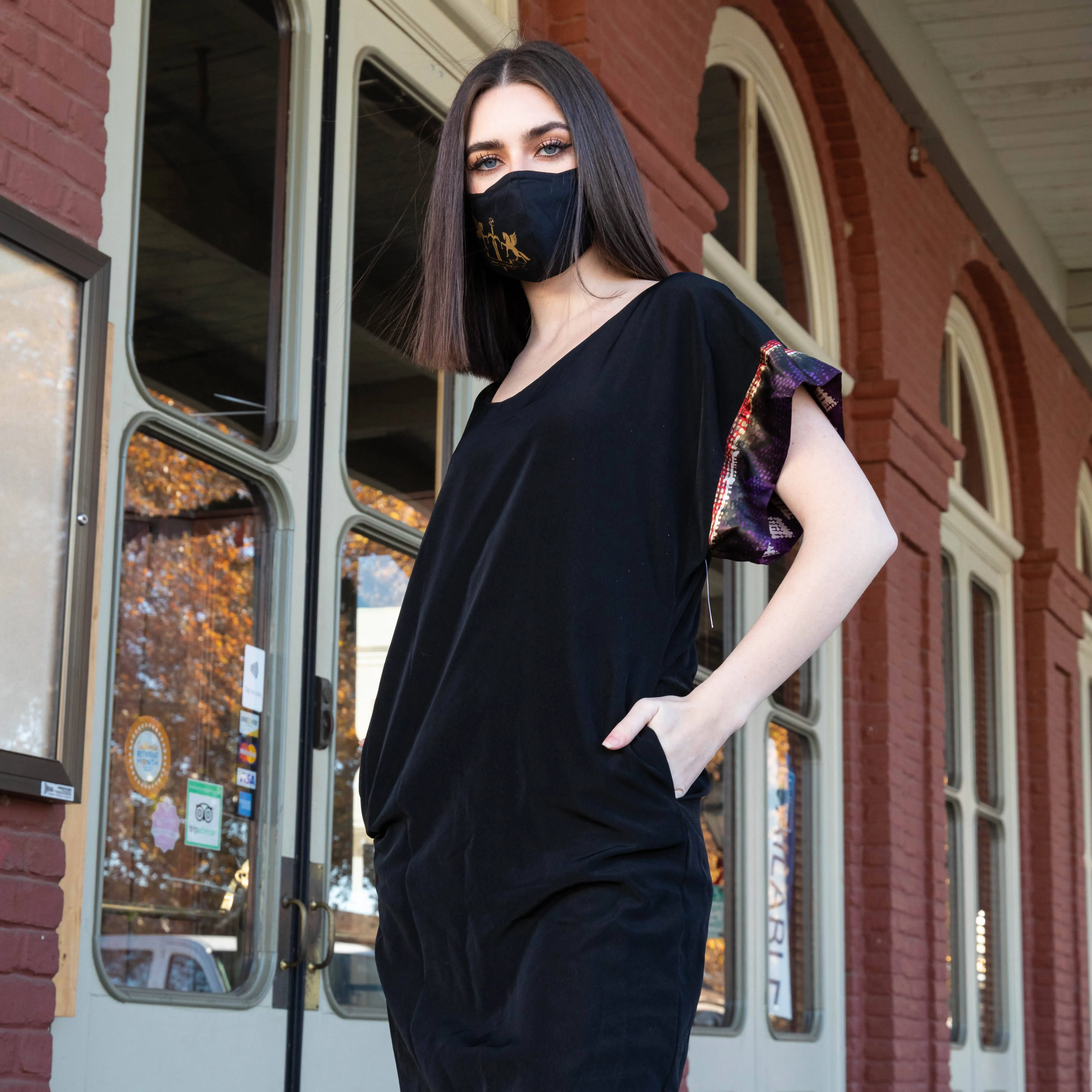 Yennie Zhou Designs - Kimono Black Cocktail Dress w/ Matching Mask