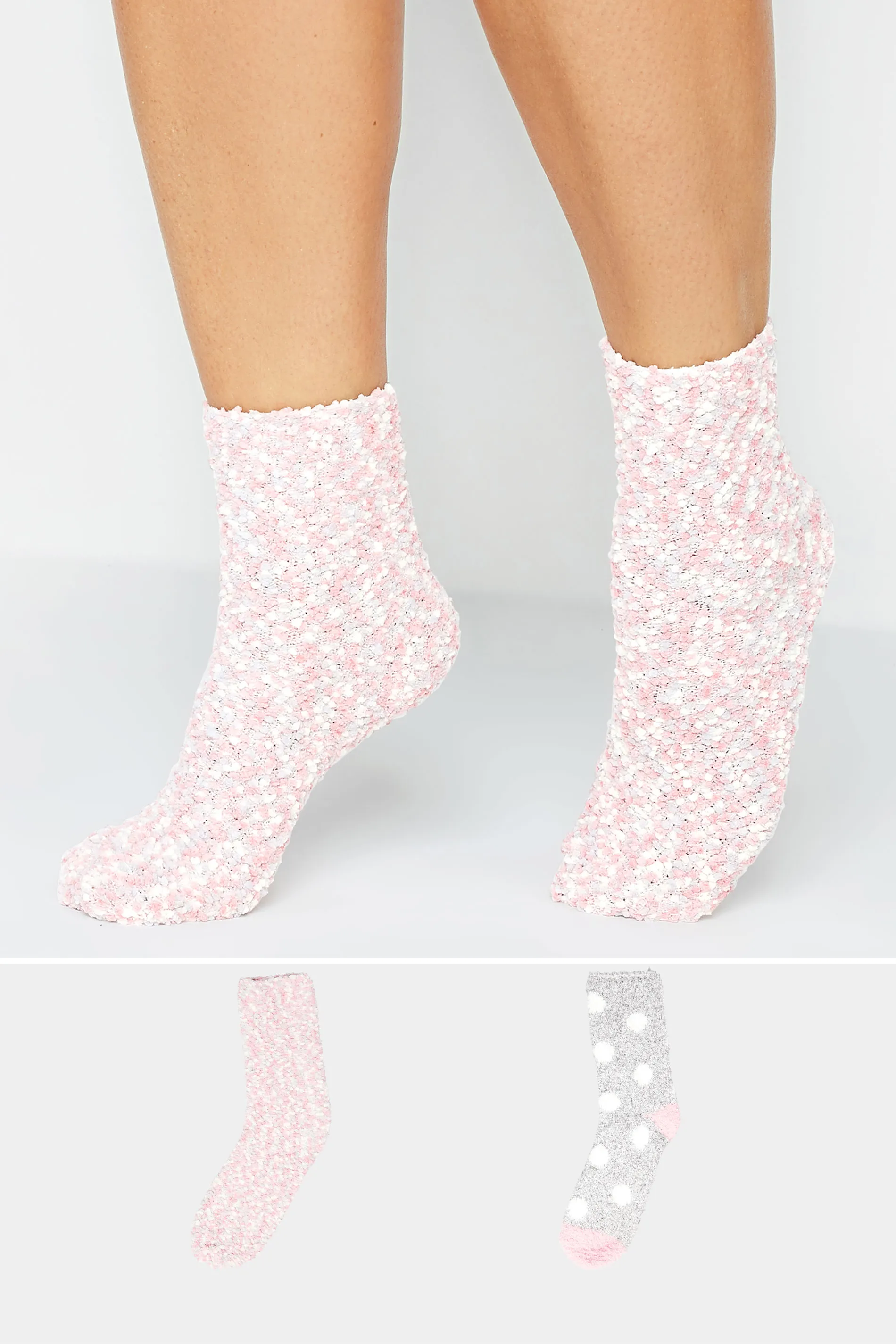 YOURS 2 PACK Pink & Grey Cosy Textured Ankle Socks