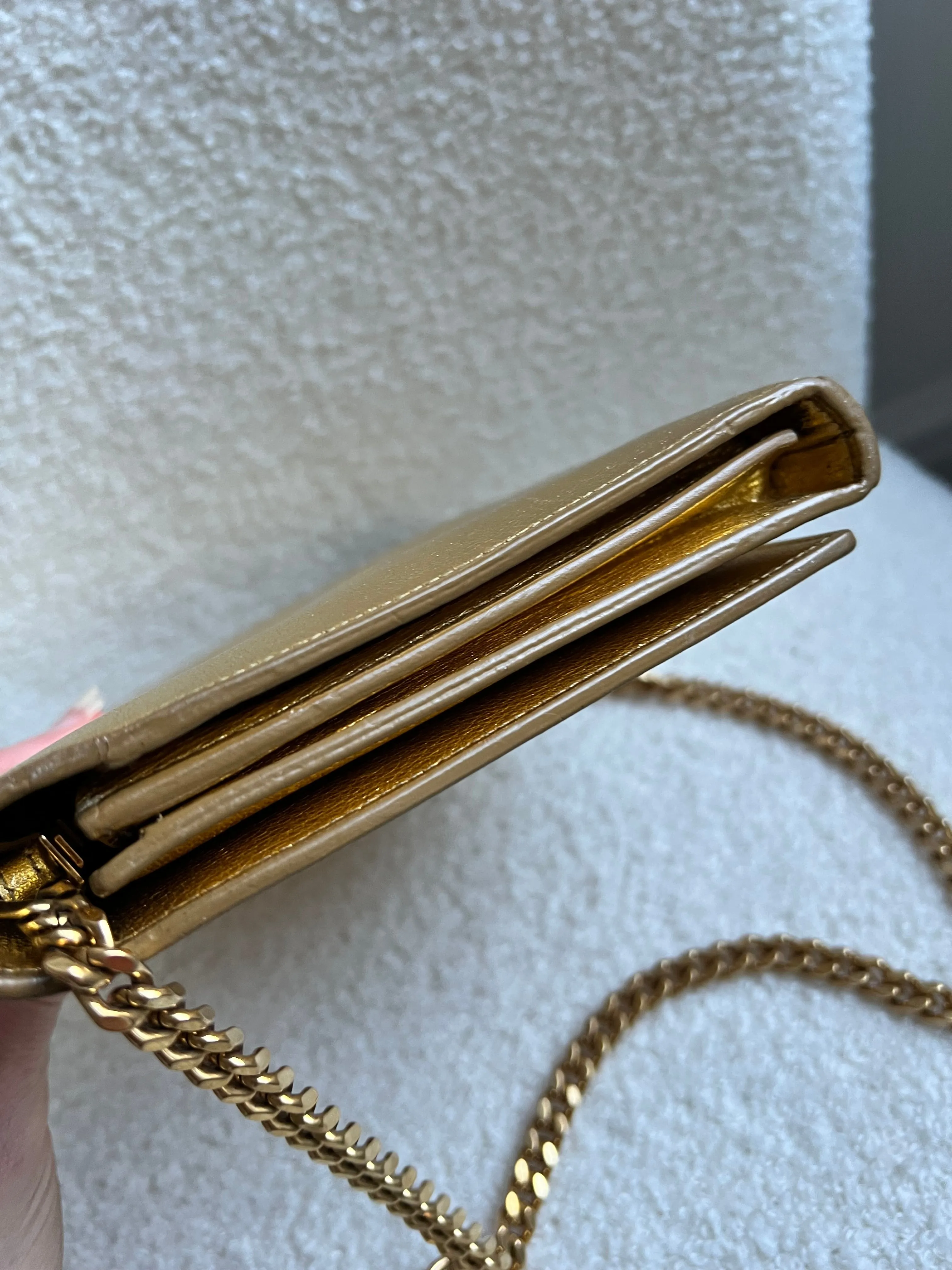 Yves Saint Laurent (YSL) Gold Chain Wallet with Gold Hardware