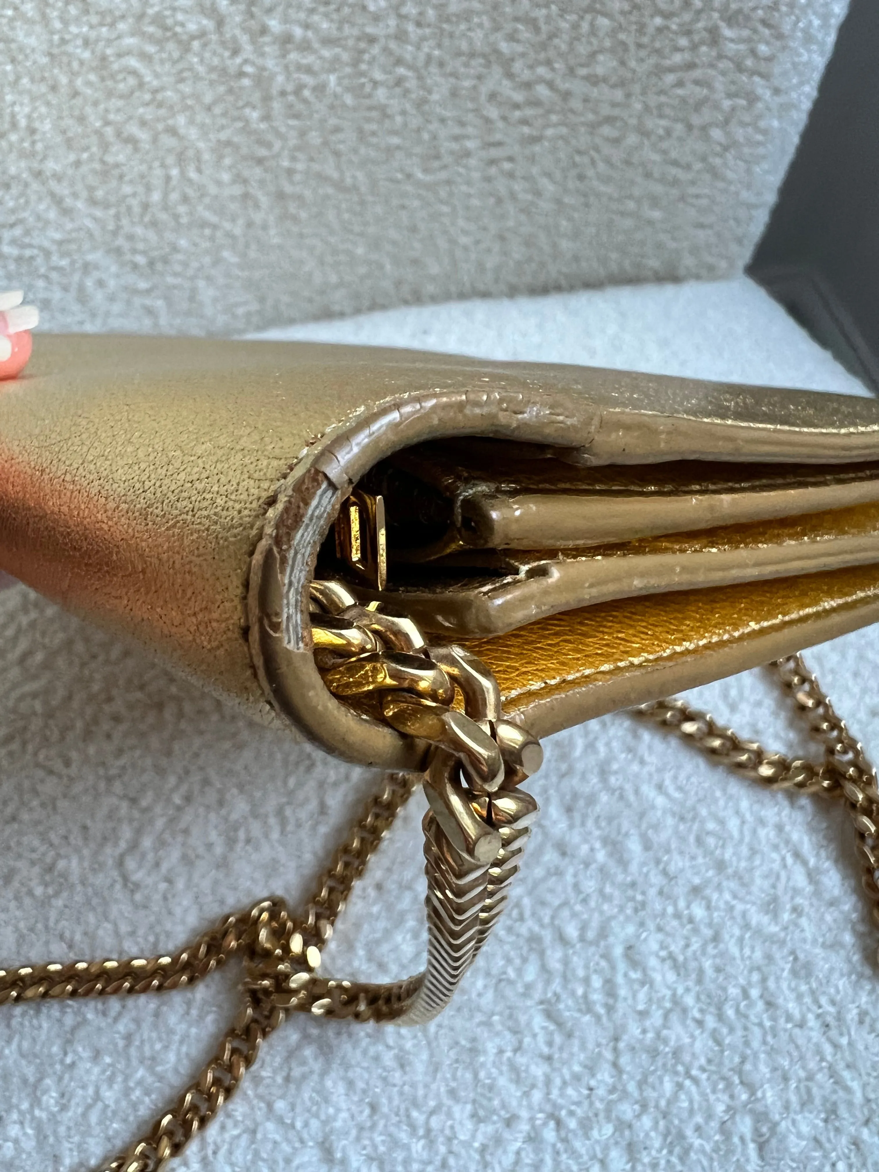 Yves Saint Laurent (YSL) Gold Chain Wallet with Gold Hardware