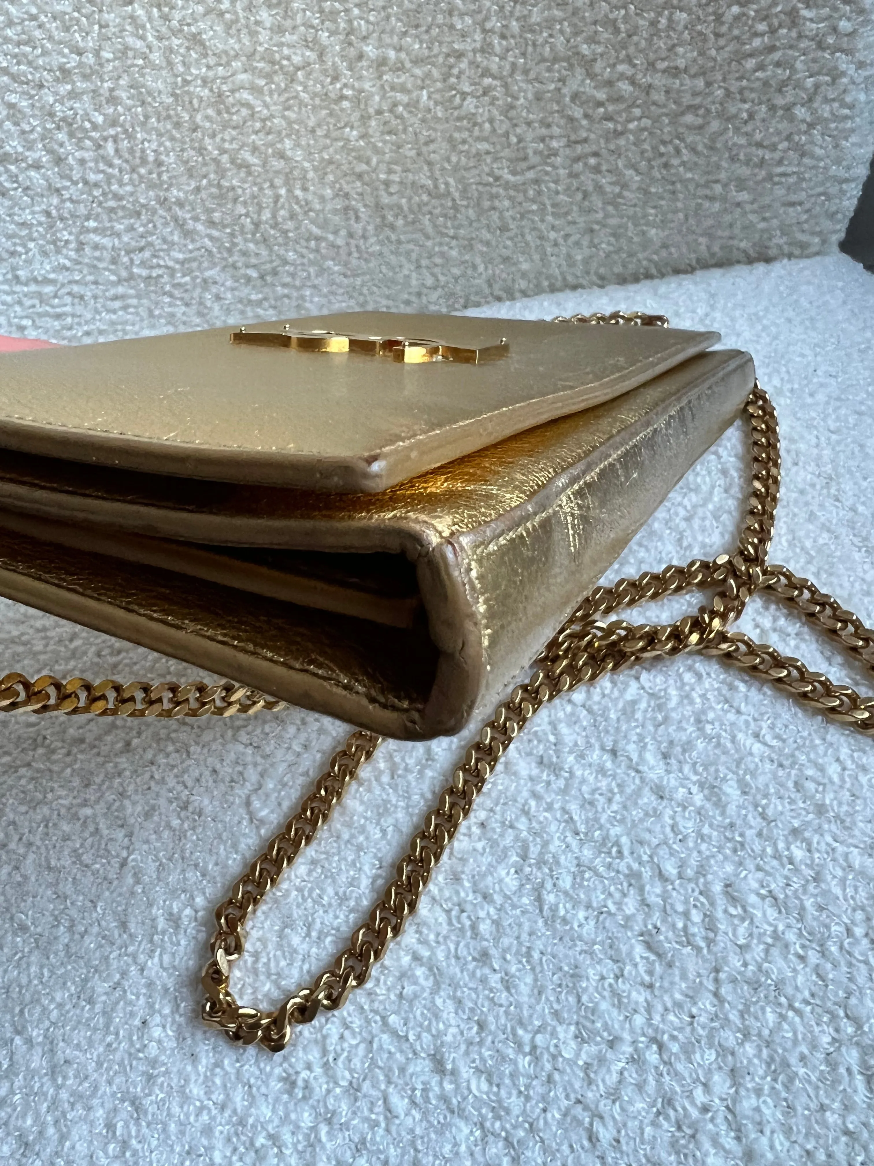 Yves Saint Laurent (YSL) Gold Chain Wallet with Gold Hardware