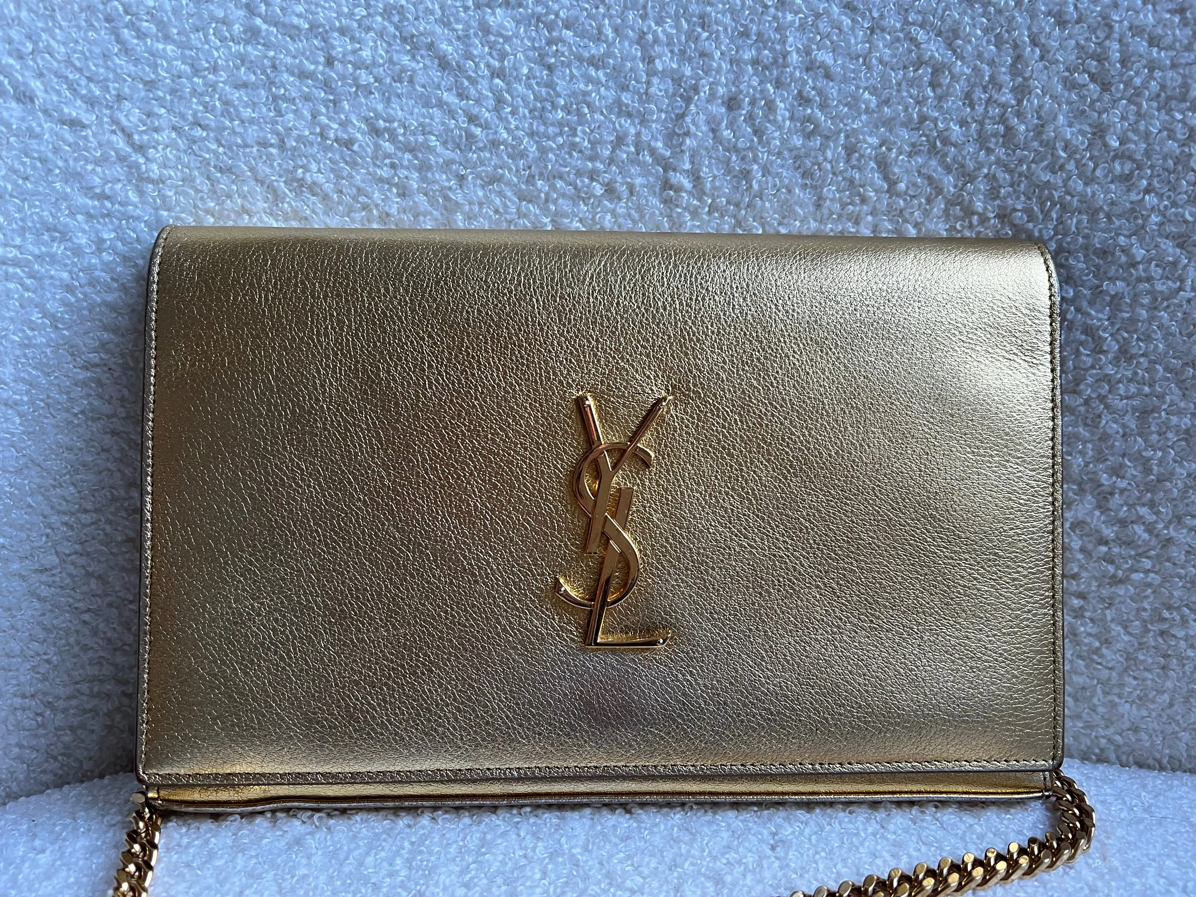 Yves Saint Laurent (YSL) Gold Chain Wallet with Gold Hardware