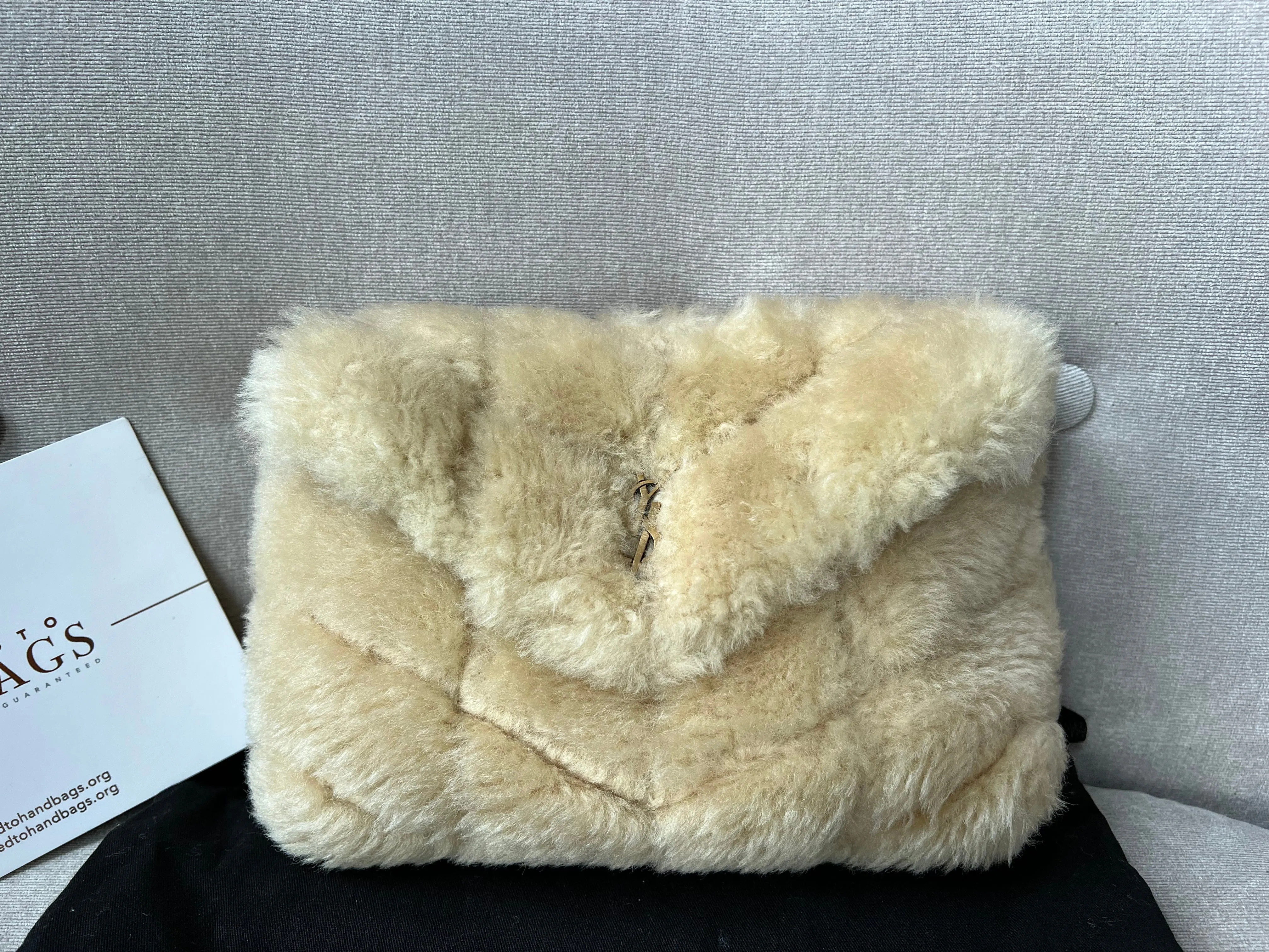 Yves Saint Laurent (YSL) Puffer Clutch Pouch in Shearling