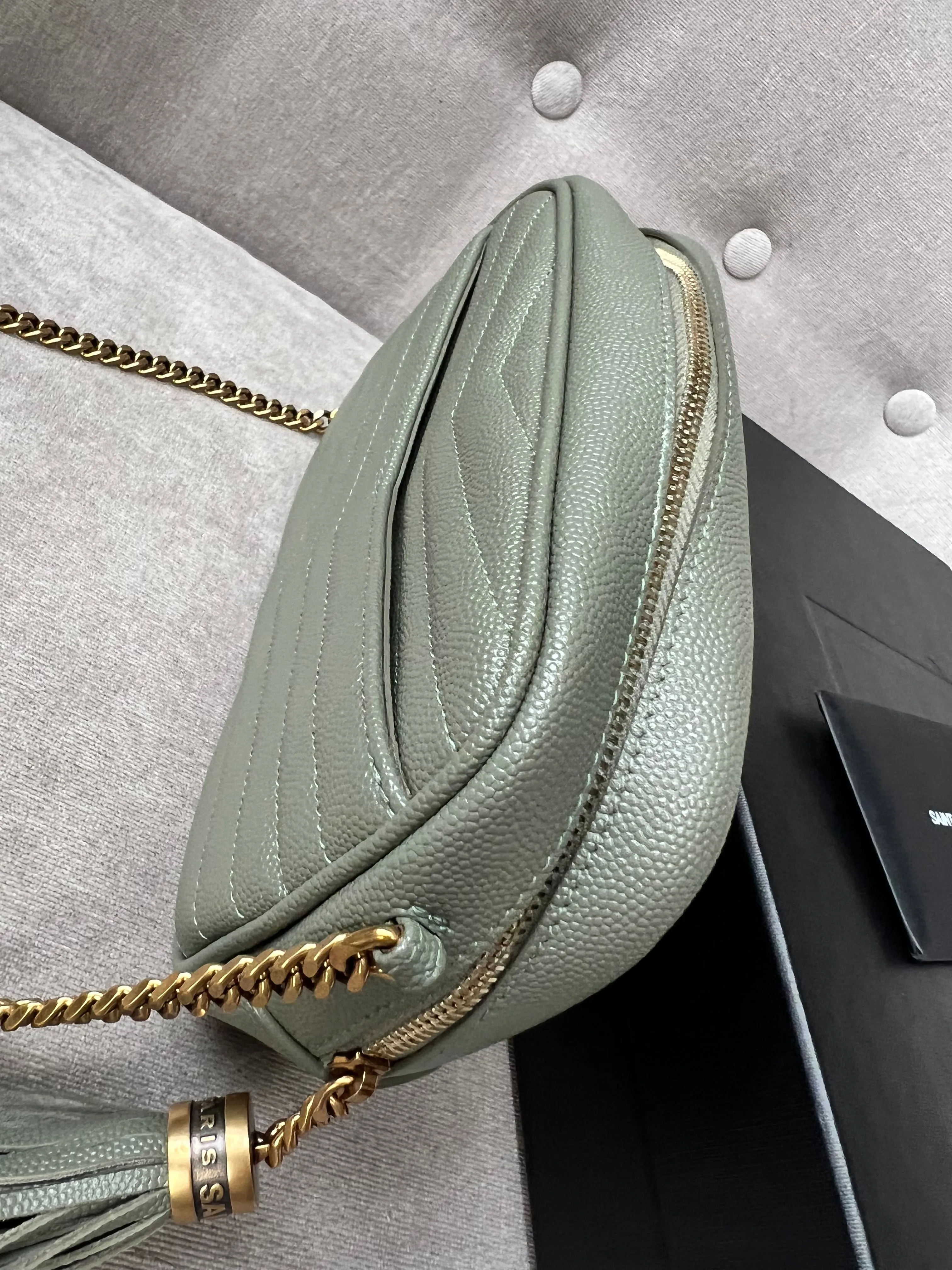 Yves Saint Laurent (YSL) Sage Green Mini Lou Camera Bag