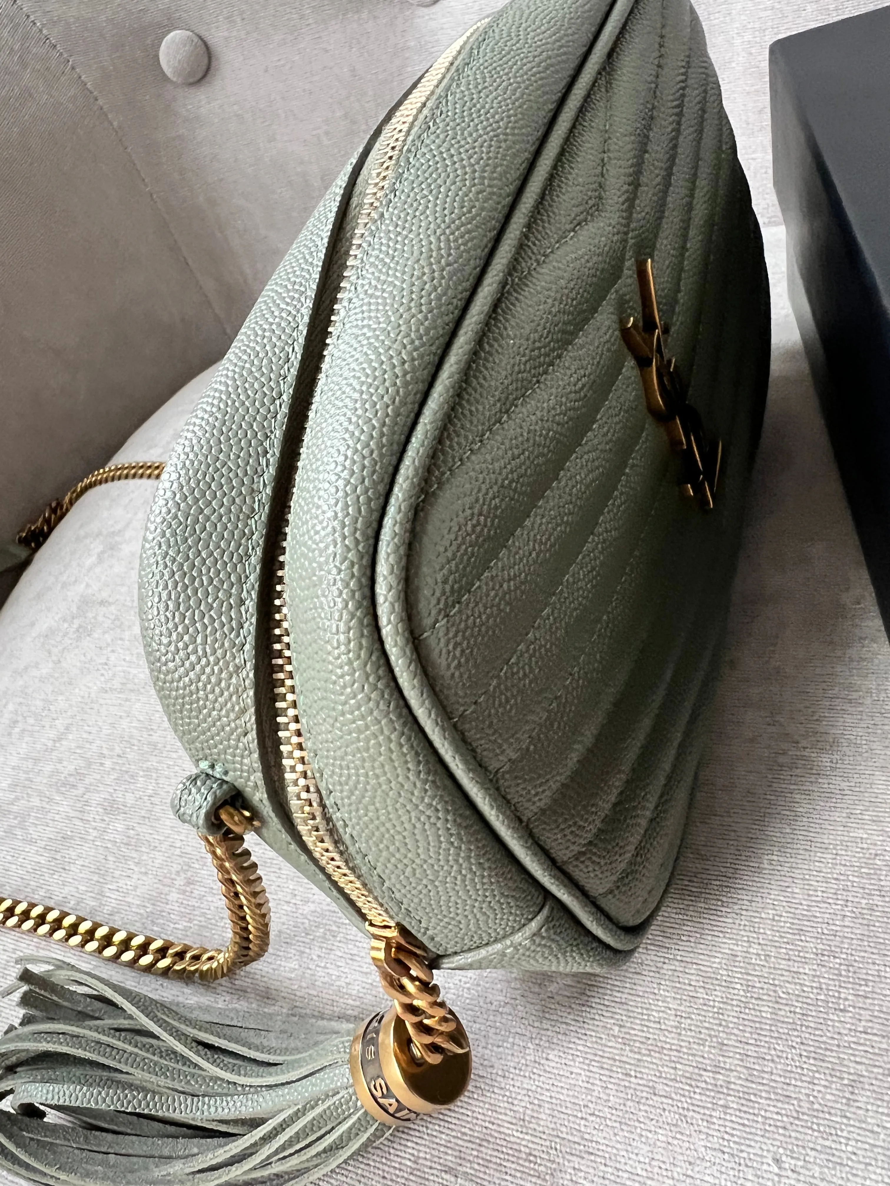 Yves Saint Laurent (YSL) Sage Green Mini Lou Camera Bag