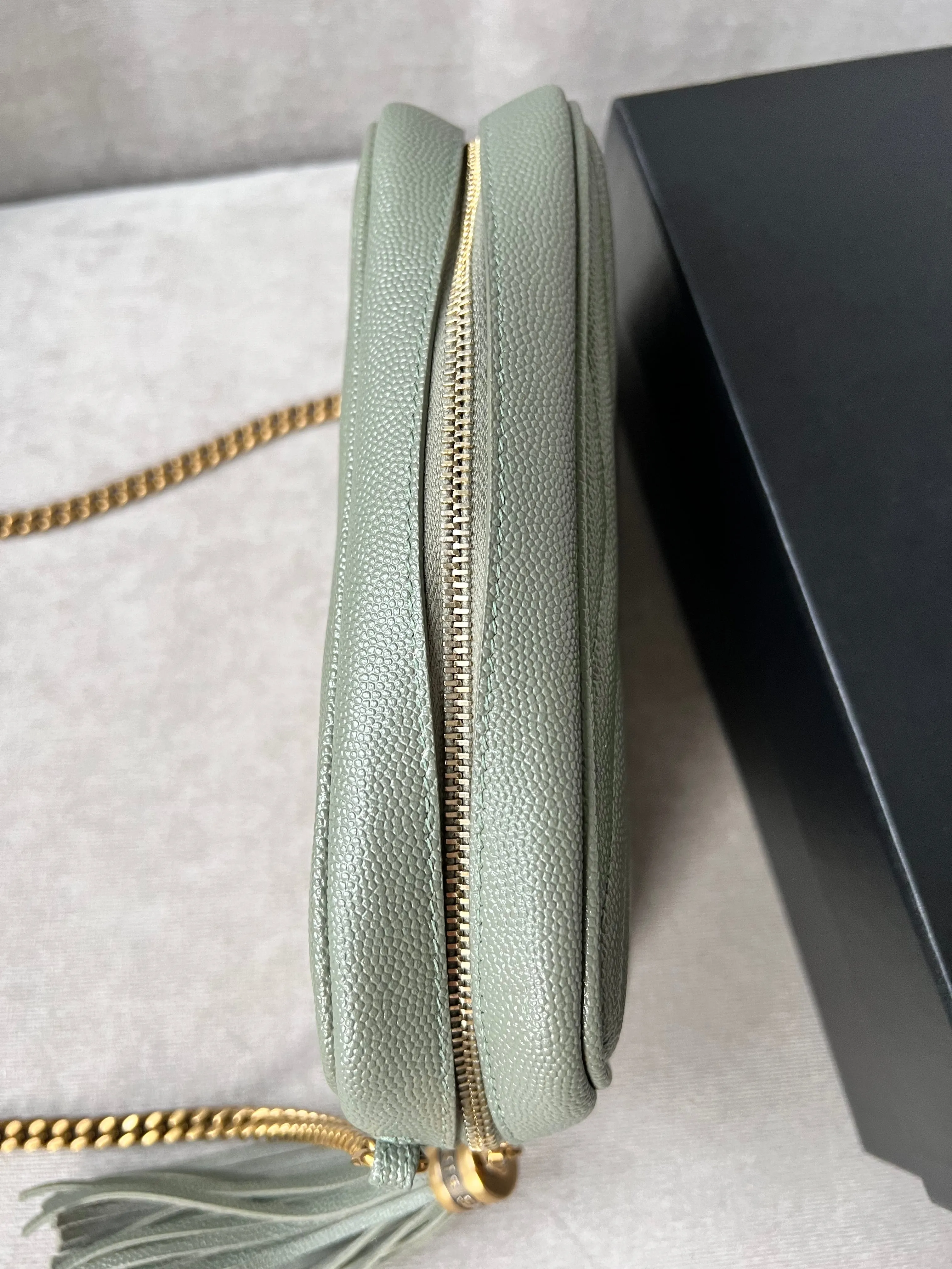 Yves Saint Laurent (YSL) Sage Green Mini Lou Camera Bag