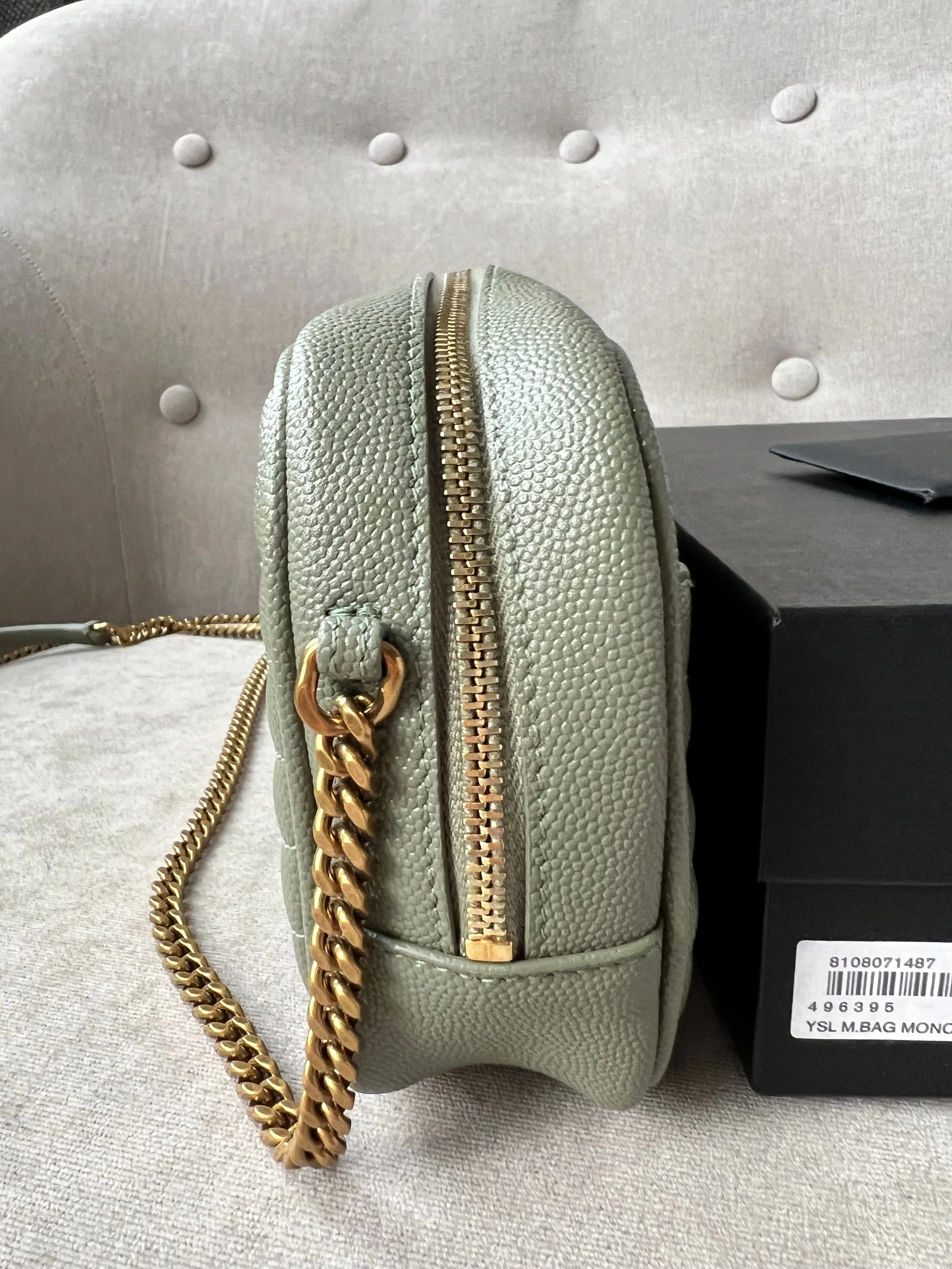 Yves Saint Laurent (YSL) Sage Green Mini Lou Camera Bag