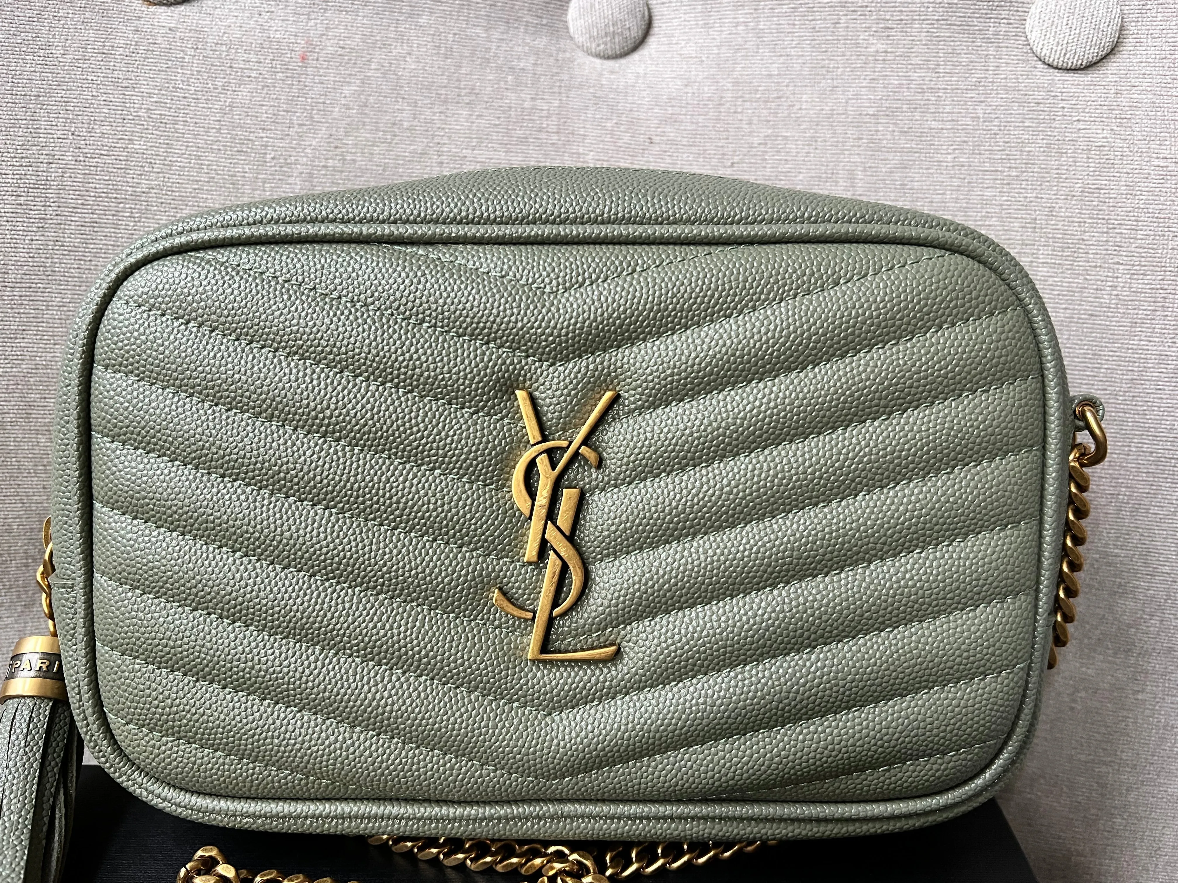 Yves Saint Laurent (YSL) Sage Green Mini Lou Camera Bag